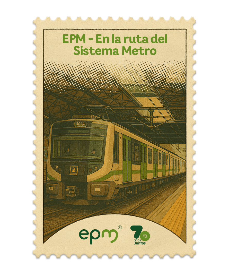 Estampilla de celebración 70 años Juntos epm: EPM en la ruta del Sistema Metro