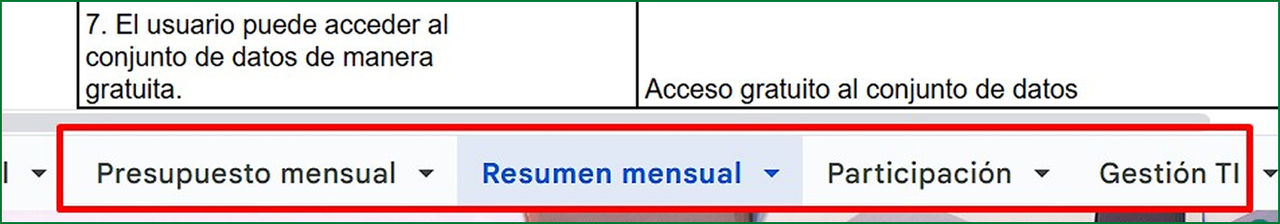 Visualización de pestañas en la parte inferior del excel