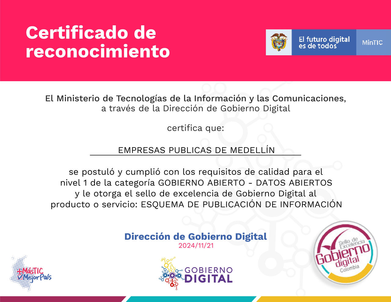 Certificado de Esquema de Publicación de Información
