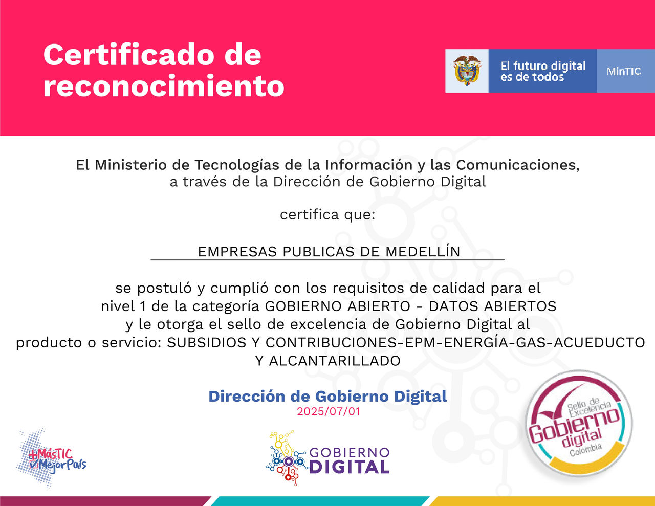 Certificado de Subsidios y Contribuciones-EPM-Energía-Gas-Acueducto y Alcantarillado