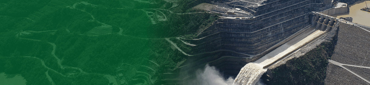 Inscríbete al gran lanzamiento de “La historia de Hidroituango”.La imagen de este acceso muestra un fotografía aérea del vertedero de Hidroituango