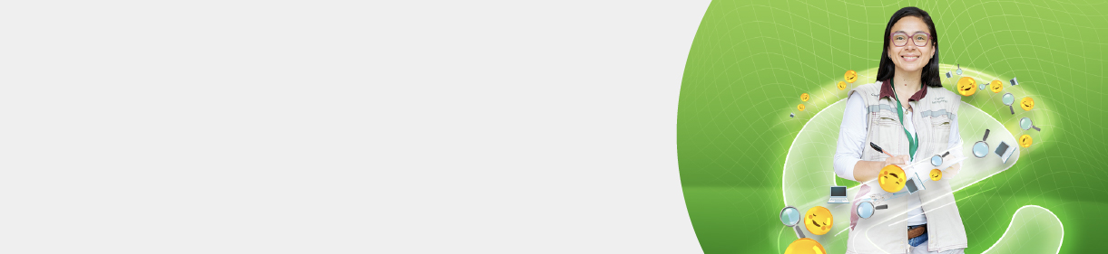 Acceso al último ejercicio de participación de EPM, acompañado de una imagen diseñada de una mujer con chaleco de EPM, que sostiene una libreta y está rodeada de íconos digitales sobre un fondo verde