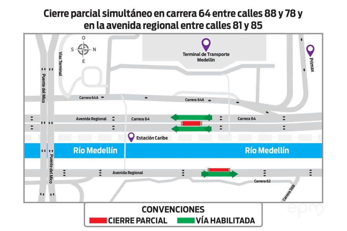 Cierre parcial simultáneo en carrera 64 entre calles 88 y 78 y en la avenida regional entre calles 81 y 85