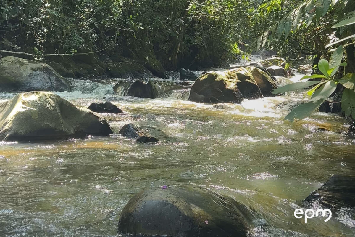 Vista del río en Barbosa, Antioquia, donde EPM construye una nueva captación de agua para mejorar el servicio de acueducto en el municipio.