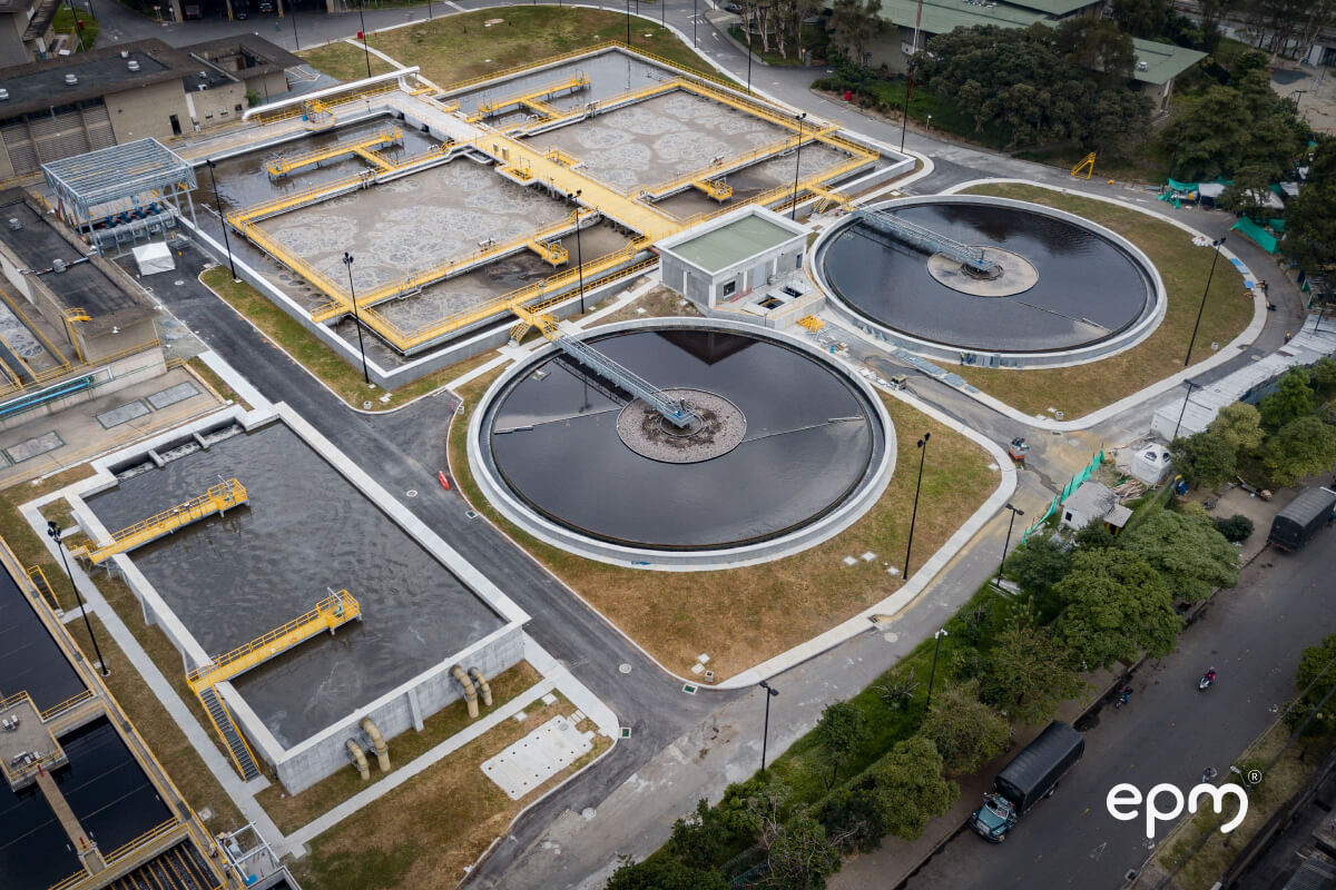 Vista aérea de las plantas de tratamiento de aguas residuales en EPM