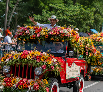 Vehículos decorados con flores en el desfile