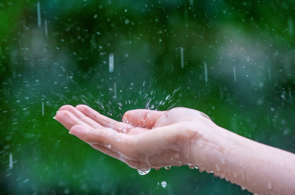 Hand gathering raindrops