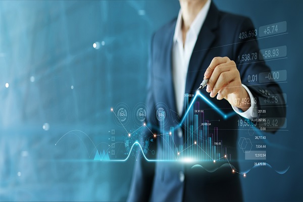 Businessman draw growth graph and progress of business and analyzing financial and investment data ,business planning and strategy on blue background.; Shutterstock ID 1504342112; Purchase Order: EPM; Job: EPM; Client/Licensee: EPM; Other: EPM