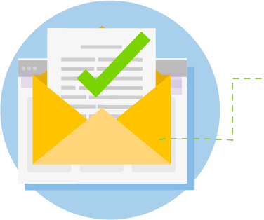 Imagen de un sobre con un documento y el signo de verificado